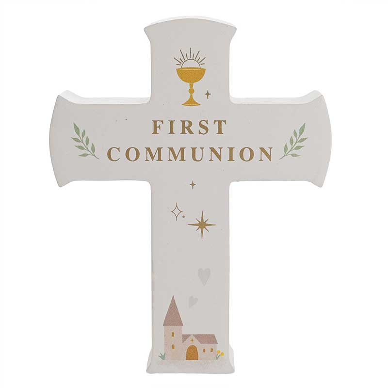 FIRST COMMUNION FAITH & HOPE MANTEL CROSS PLAQUE