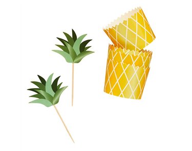 10PC TROPICAL PINEAPPLE FOOD PICKS AND CUPS SET