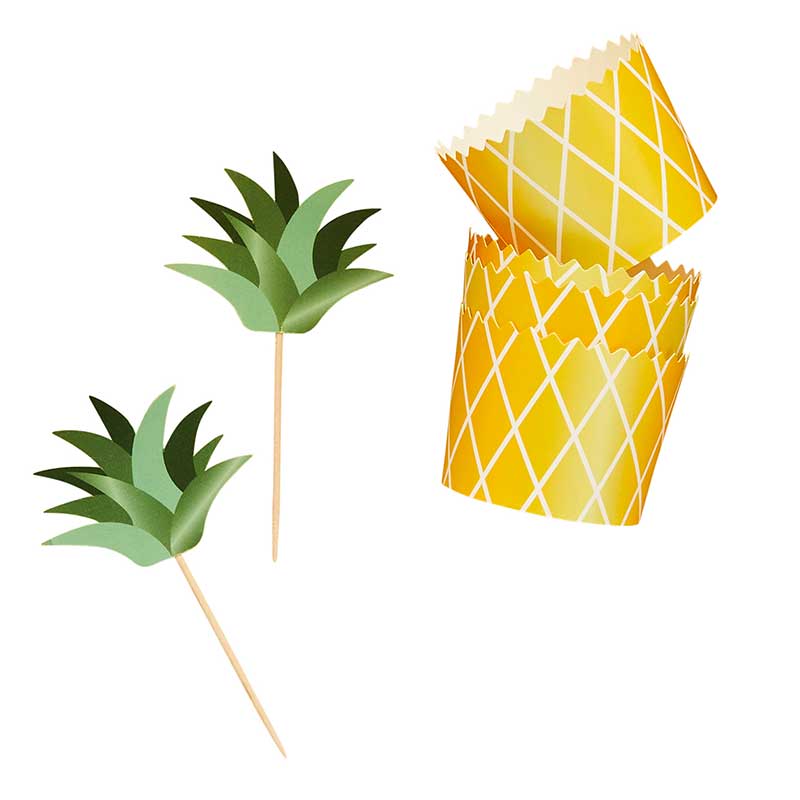 10PC TROPICAL PINEAPPLE FOOD PICKS AND CUPS SET