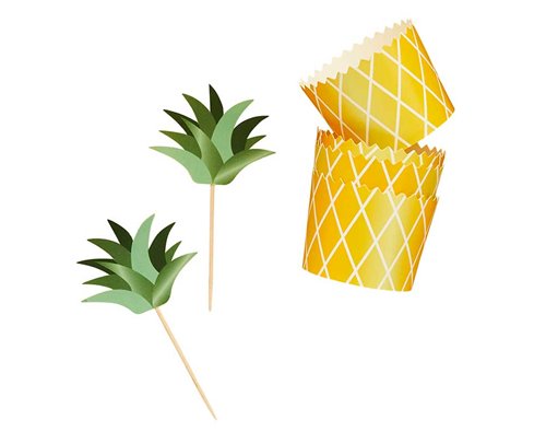 10PC TROPICAL PINEAPPLE FOOD PICKS AND CUPS SET