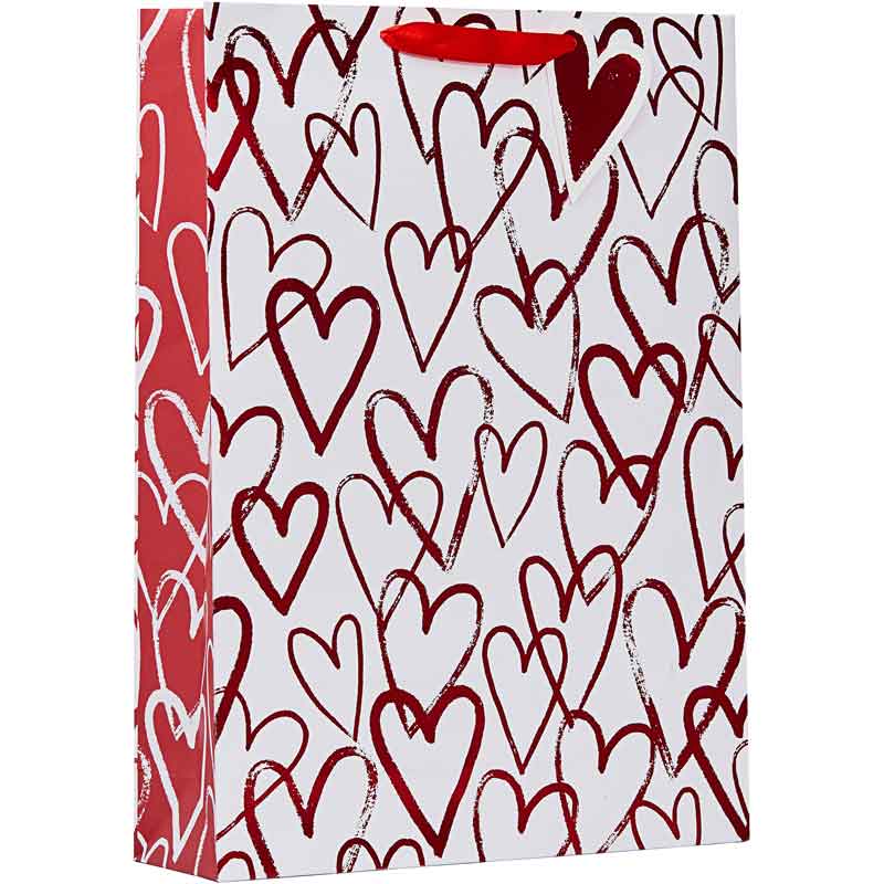 SKETCHY HEARTS VALENTINES DAY XLG GIFT BAG 6S