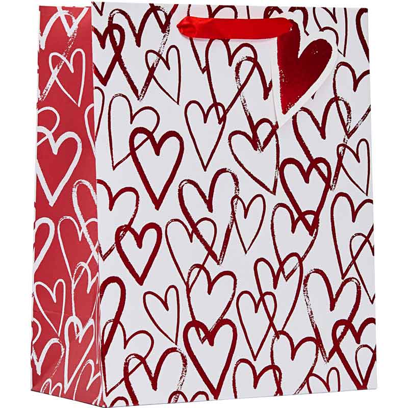 SKETCHY HEARTS VALENTINES DAY LARGE GIFT BAG 6S