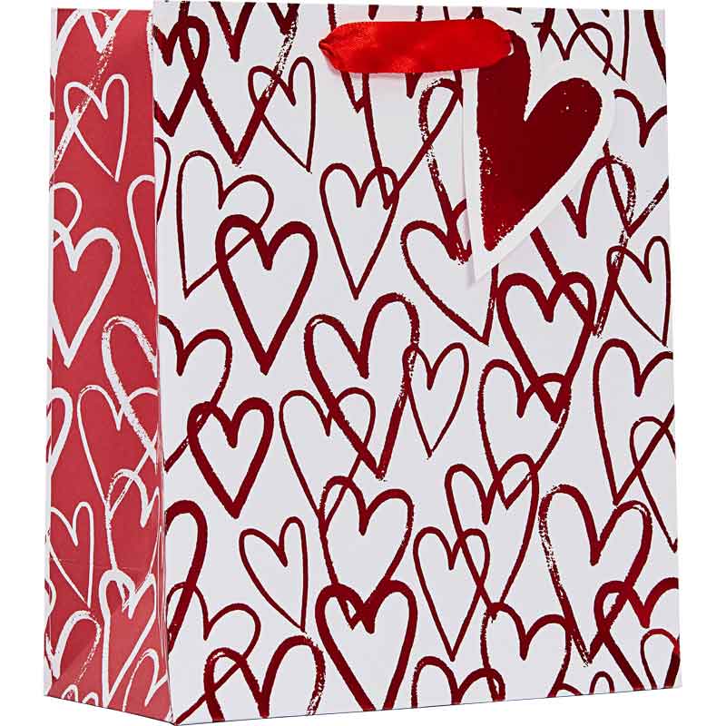 SKETCHY HEARTS VALENTINES DAY MEDIUM GIFT BAG 6S