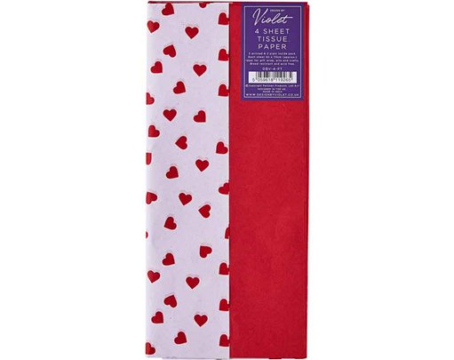 4PK VALENTINES DAY RED HEARTS PRINTED TISSUE 12S