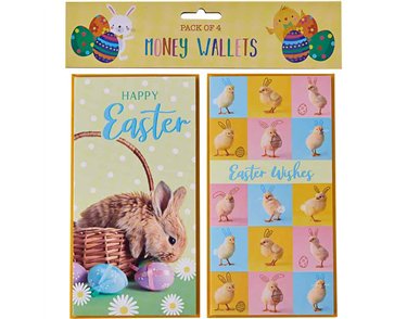 4PK EASTER CHICK BUNNY MONEY WALLETS 12S