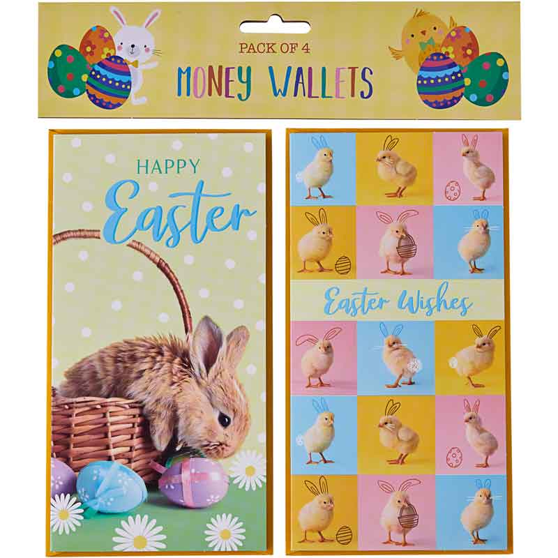 4PK EASTER CHICK BUNNY MONEY WALLETS 12S