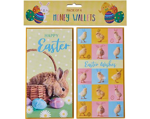 4PK EASTER CHICK BUNNY MONEY WALLETS 12S