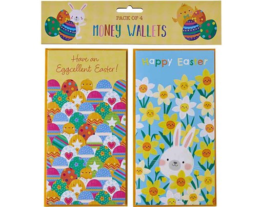 4PK DAFFODILS/EGGS EASTER MONEY WALLETS 12S