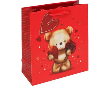 CUTE BEAR VALENTINES MEDIUM GIFT BAG 12S