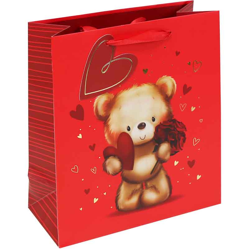 CUTE BEAR VALENTINES MEDIUM GIFT BAG 12S