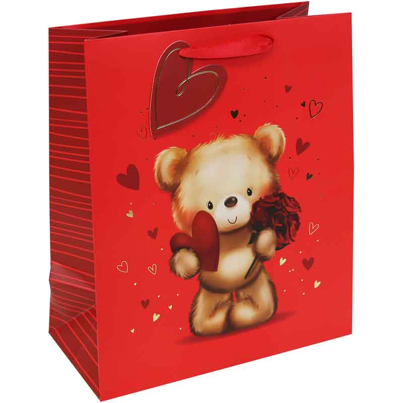 CUTE BEAR VALENTINES LARGE GIFT BAG 12S