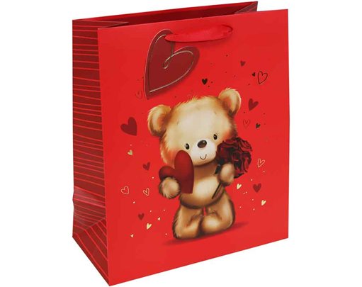 CUTE BEAR VALENTINES LARGE GIFT BAG 12S