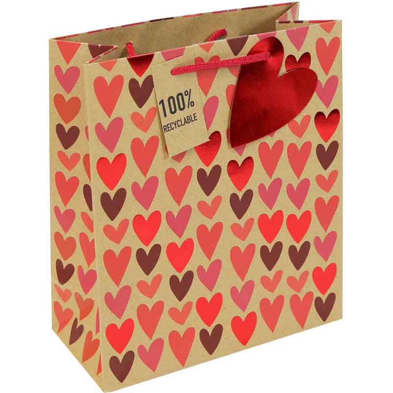 KRAFT HEARTS VALENTINES MEDIUM GIFT BAG 12S