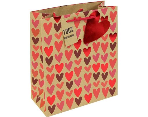 KRAFT HEARTS VALENTINES MEDIUM GIFT BAG 12S