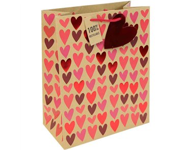 KRAFT HEARTS VALENTINES LARGE GIFT BAG 12S
