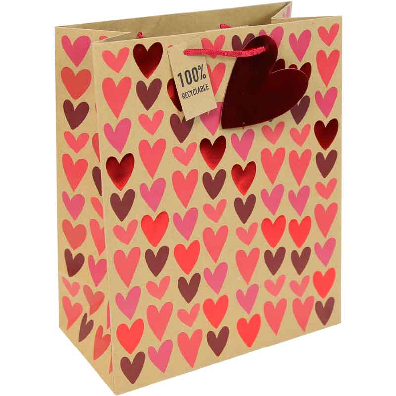 KRAFT HEARTS VALENTINES LARGE GIFT BAG 12S