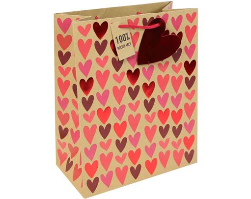 KRAFT HEARTS VALENTINES LARGE GIFT BAG 12S