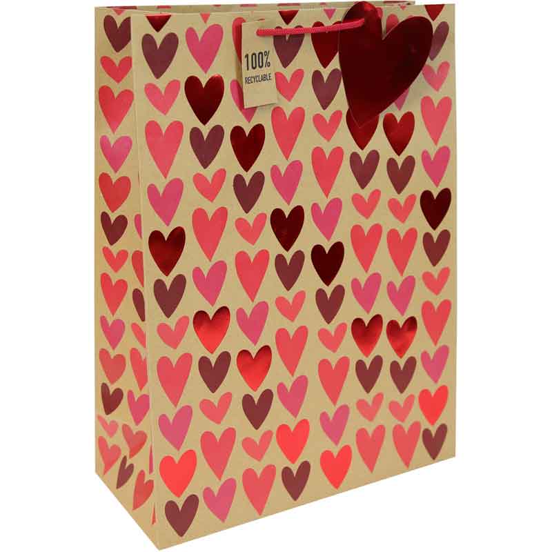 KRAFT HEARTS VALENTINES XLG GIFT BAG 12S