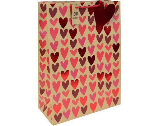 KRAFT HEARTS VALENTINES XLG GIFT BAG 12S
