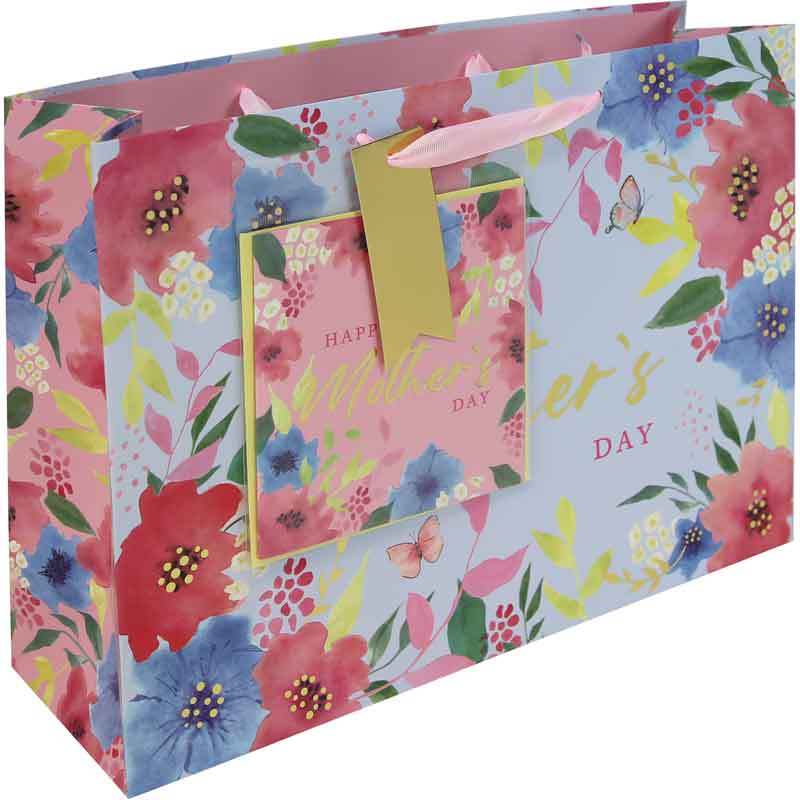 MOTHERS DAY FLORAL SHOPPER GIFT BAG WITH CARD 12S