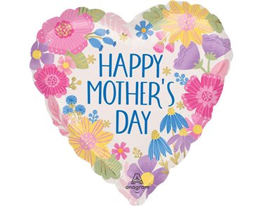18in HEART HAPPY MOTHERS DAY BOTANICAL LINES FOIL BALLOON