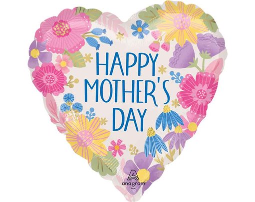 18in HEART HAPPY MOTHERS DAY BOTANICAL LINES FOIL BALLOON