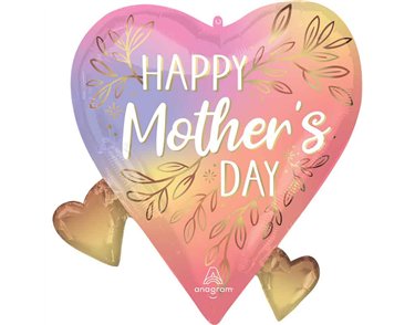 HAPPY MOTHERS DAY BOTANICAL TRACES HEARTS SUPERSHAPE FOIL BALLOON