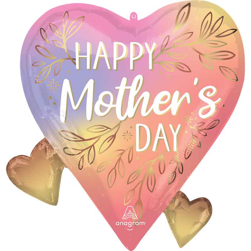 HAPPY MOTHERS DAY BOTANICAL TRACES HEARTS SUPERSHAPE FOIL BALLOON