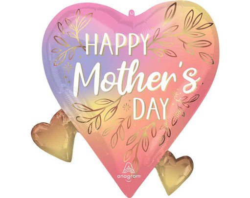 HAPPY MOTHERS DAY BOTANICAL TRACES HEARTS SUPERSHAPE FOIL BALLOON