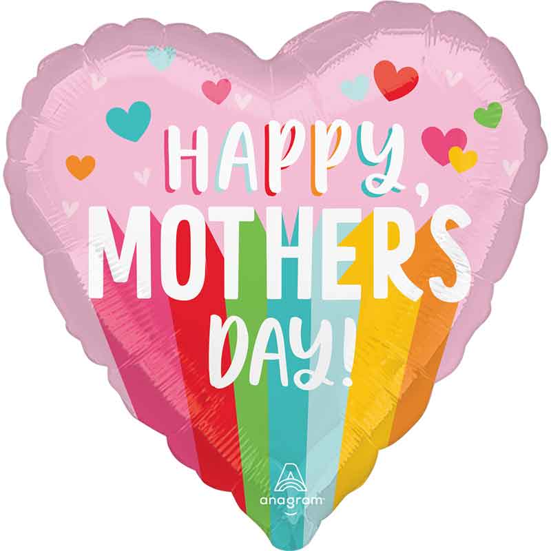 18in HEART HAPPY MOTHERS DAY BRIGHT STRIPES FOIL BALLOON