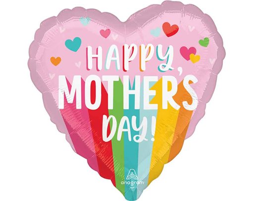 18in HEART HAPPY MOTHERS DAY BRIGHT STRIPES FOIL BALLOON