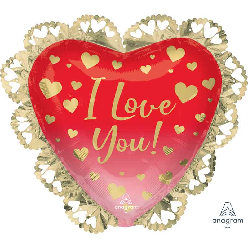 I LOVE YOU OMBRE & GOLD HEARTS SUPERSHAPE FOIL BALLOON