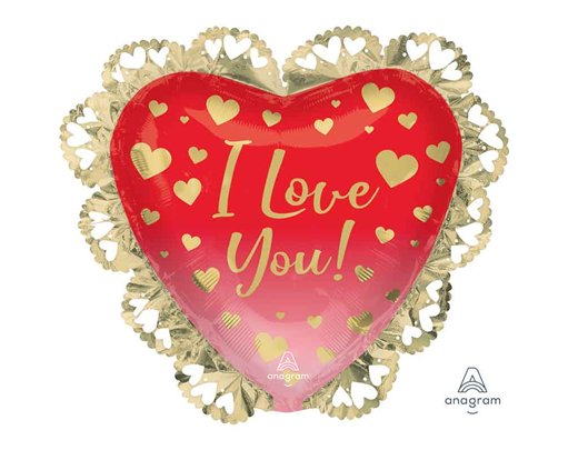 I LOVE YOU OMBRE & GOLD HEARTS SUPERSHAPE FOIL BALLOON