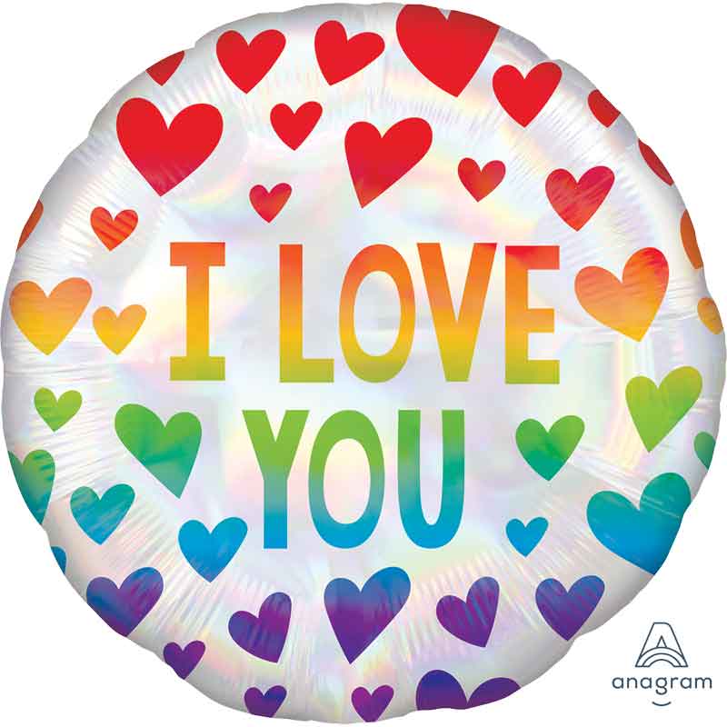 18in IRIDESCENT RAINBOW HEARTS HOLOGRAPHIC FOIL BALLOON