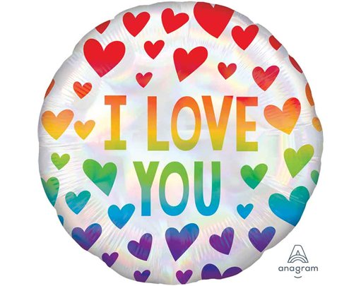 18in IRIDESCENT RAINBOW HEARTS HOLOGRAPHIC FOIL BALLOON