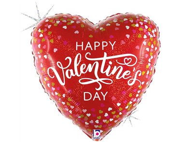 18in VALENTINE CONFETTI HEARTS FOIL BALLOON