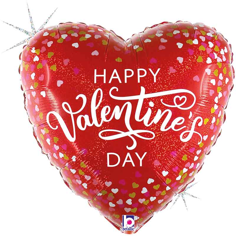 18in VALENTINE CONFETTI HEARTS FOIL BALLOON