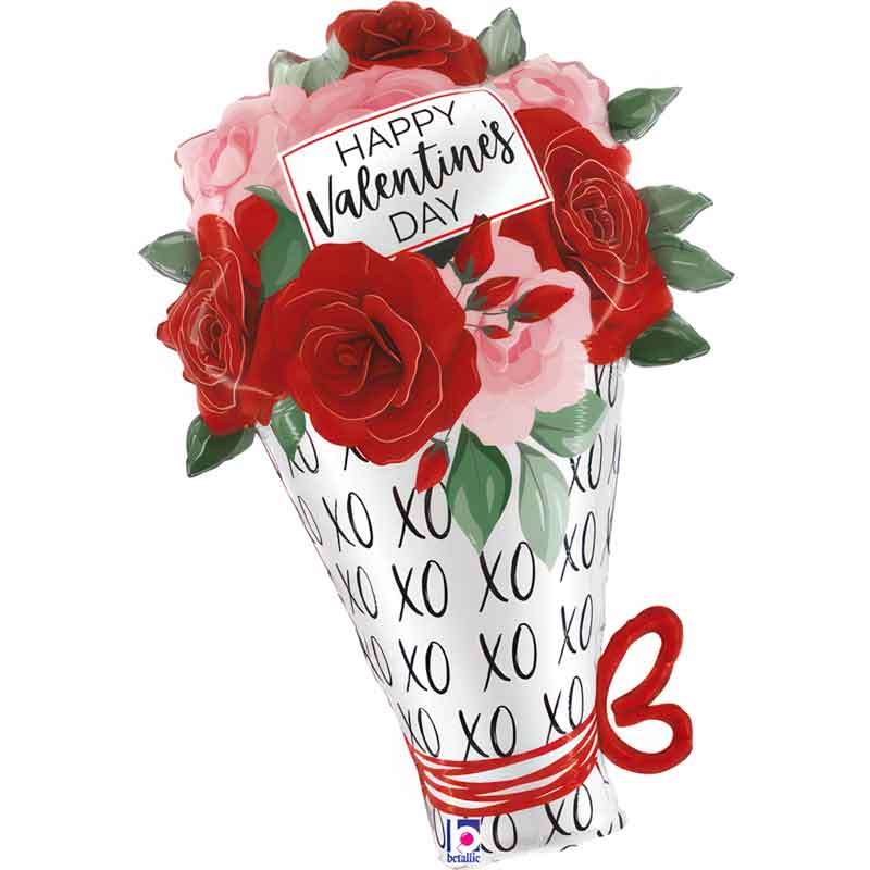 34in SATIN VALENTINE ROSE BOUQUET FOIL BALLOON