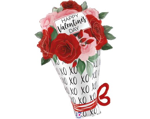 34in SATIN VALENTINE ROSE BOUQUET FOIL BALLOON