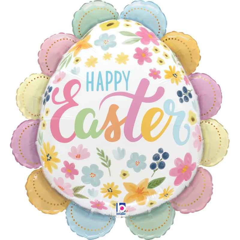 39in RUFFLED FLORAL EASTER EGG FOIL BALLOON