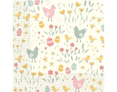 20PK CHICKENS WITH EGGS AND FLOWERS NAPKINS