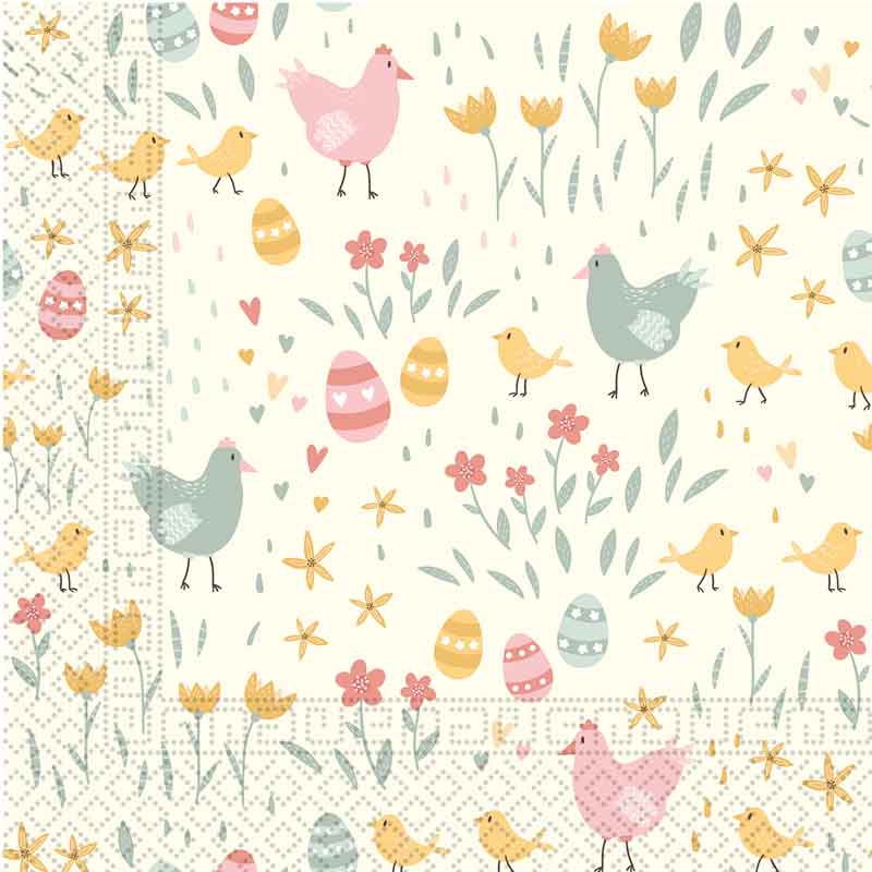 20PK CHICKENS WITH EGGS AND FLOWERS NAPKINS