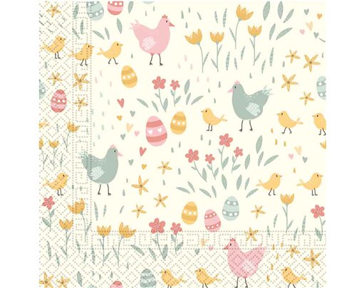 20PK CHICKENS WITH EGGS AND FLOWERS NAPKINS