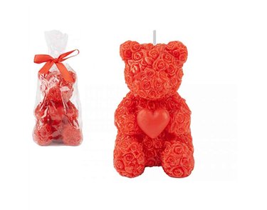 10.5cm SCENTED ROSE BEAR CANDLE IN BAG WITH RIBBON