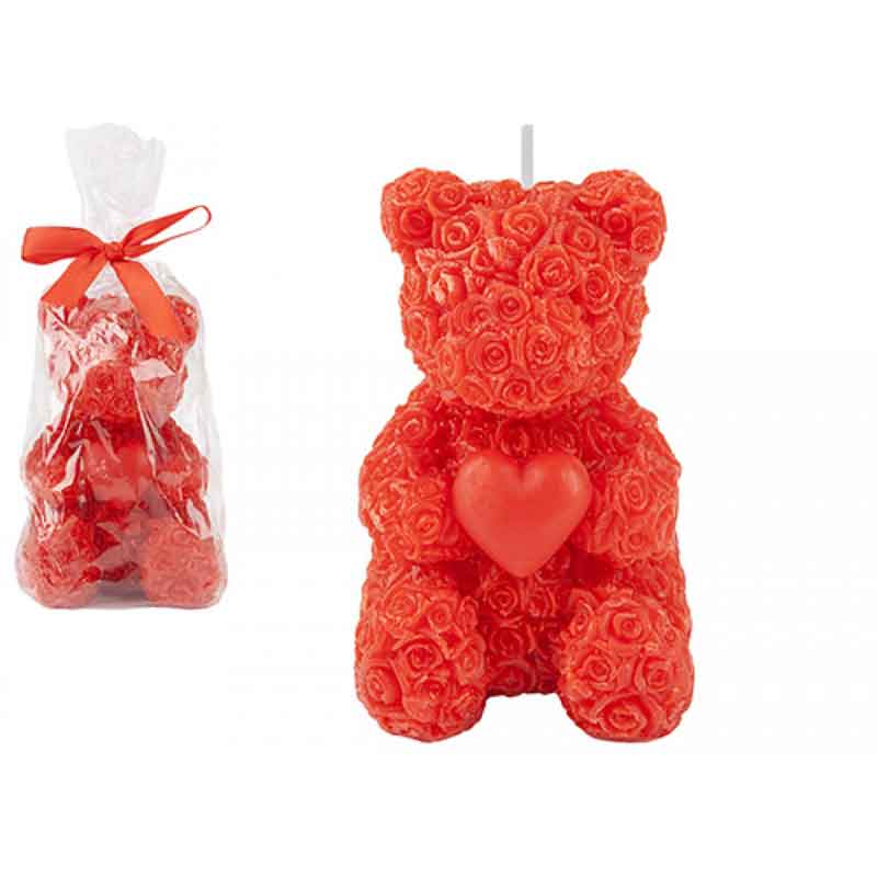 10.5cm SCENTED ROSE BEAR CANDLE IN BAG WITH RIBBON