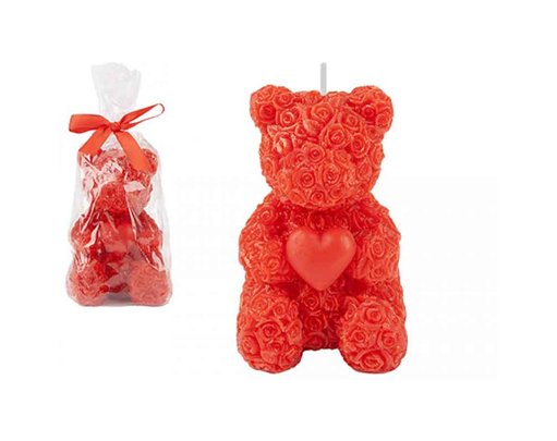 10.5cm SCENTED ROSE BEAR CANDLE IN BAG WITH RIBBON