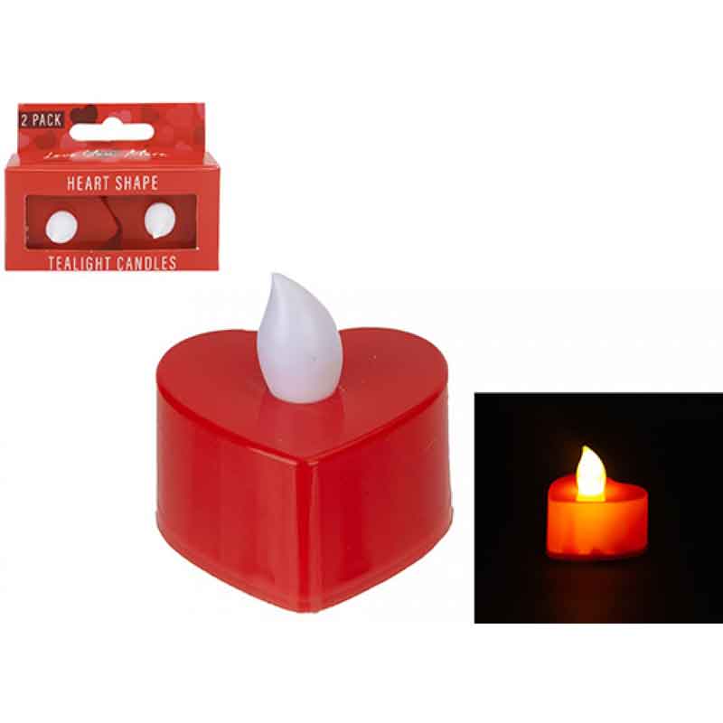 2PK LIGHT UP HEART SHAPED TEA LIGHTS