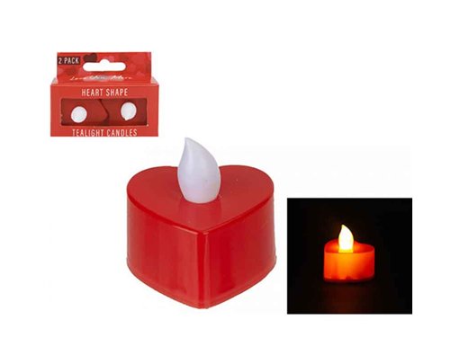 2PK LIGHT UP HEART SHAPED TEA LIGHTS