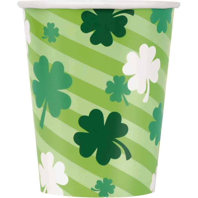 8PK 9oz LUCKY CLOVER ST PATS DAY CUPS