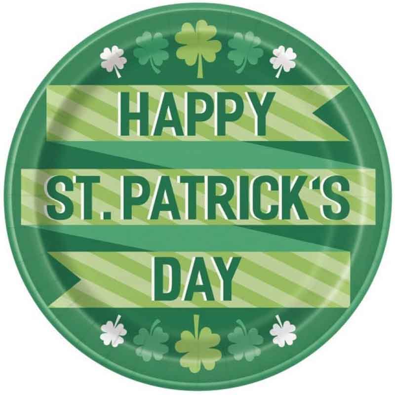 8PK 9in LUCKY CLOVER ST PATS DAY PLATES